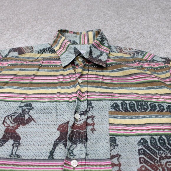 VTG Gitman Santiago Shirt Mens Small Green/Pink/Yellow Southwestern S/S Button - Picture 5 of 12